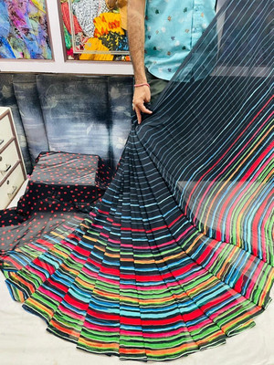 Sitanjali Striped Daily Wear Georgette Saree(Black)