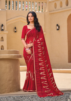 Laxmipati sarees Printed Bollywood Georgette Saree(Red)