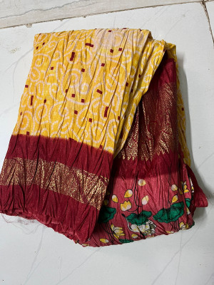 DiahEnterprises Printed Bandhani Cotton Blend Saree(Yellow)