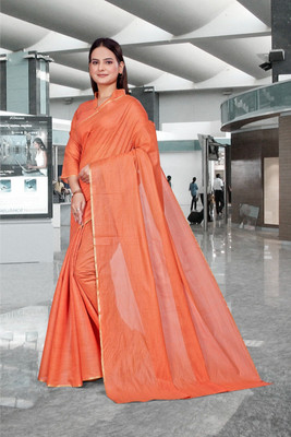 Feminista Self Design, Woven Daily Wear Cotton Silk Saree(Orange)