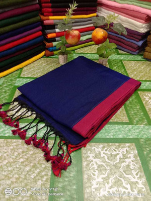 GOURAB HANDLOOM Self Design Handloom Cotton Blend Saree(Blue)