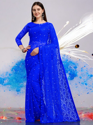 NORAFLEXx Self Design Bollywood Net Saree(Blue)