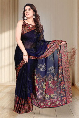 Yatay Printed Bollywood Chiffon, Georgette Saree(Dark Blue)