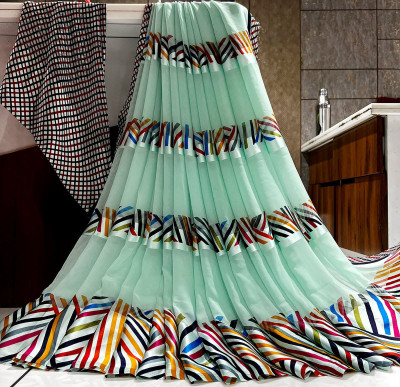Hensi sarees shop Printed Daily Wear Chiffon Saree(Light Green)