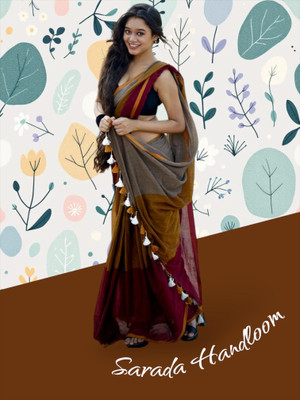 SARADA HANDLOOM Solid/Plain Daily Wear Pure Cotton Saree(Multicolor)