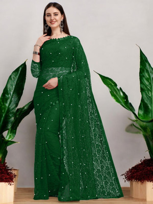 NexxaFashion Self Design Bollywood Net Saree(Green)