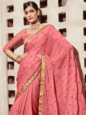 Sareemall Embellished Bollywood Chiffon Saree(Pink)