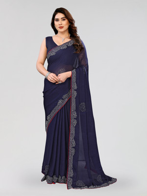 Divastri Embroidered, Embellished Bollywood Georgette Saree(Dark Blue)