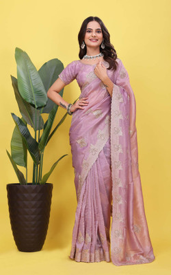 LH ENTERPRISE Embroidered, Self Design, Embellished Bollywood Silk Blend Saree(Purple)