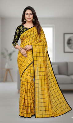 shrutiandkriti Checkered Bollywood Crepe Saree(Yellow)