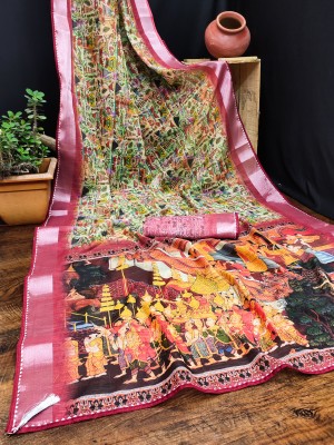 Kanooda Prints Digital Print Bollywood Linen Saree(Multicolor)