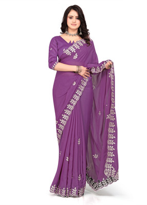 Mortile Designer Studio Embroidered Bollywood Georgette Saree(Purple)