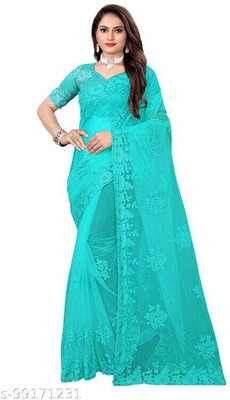 PRIVYSTORE Embroidered Bollywood Net Saree(Light Green)