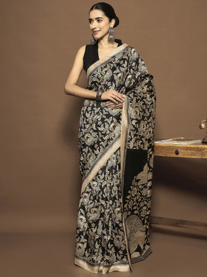 Sareemall Printed Daily Wear Silk Blend Saree(Black)
