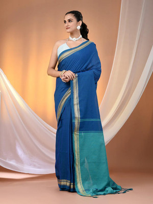 Rnn Saree Self Design Handloom Pure Cotton Saree(Blue)