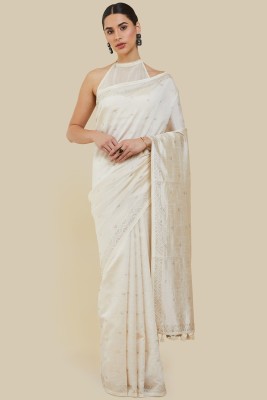 soch Embellished Daily Wear Tussar Silk Saree(Cream)