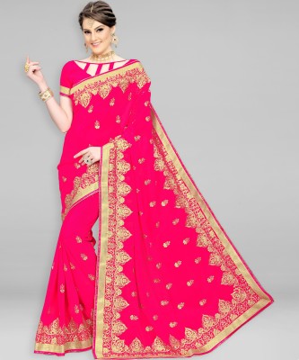 Kedar Fab Embroidered, Self Design, Embellished Bollywood Silk Blend Saree(Pink)