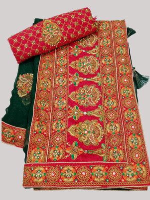 Anjani Textile Embroidered Bollywood Silk Blend Saree(Dark Green)