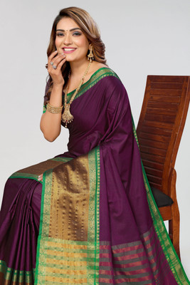 Soor Panchi Woven Banarasi Cotton Silk Saree(Purple)