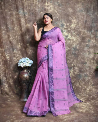 TANTSHREE Self Design Tant Pure Cotton Saree(Pink)