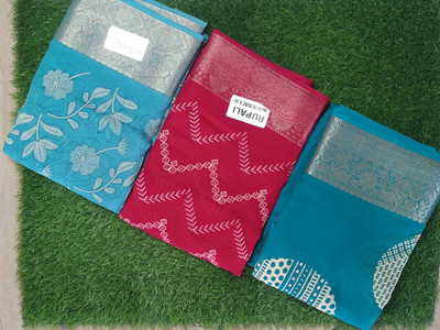 georgette Self Design Bollywood Georgette Saree(Pack of 3, Light Blue, Pink)