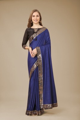 ENCLIQ Solid/Plain, Embroidered Kasavu Tussar Silk Saree(Blue)