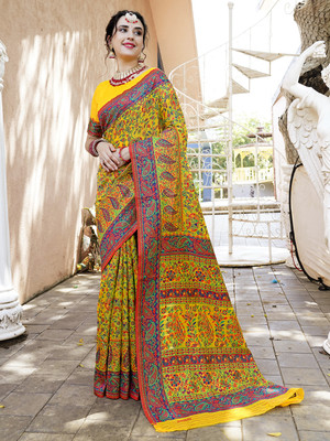 ANOUK Printed Bollywood Chanderi Saree(Yellow)