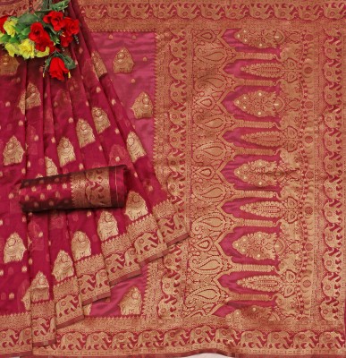 renvaani fashion Woven Kanjivaram Jacquard Saree(Red)