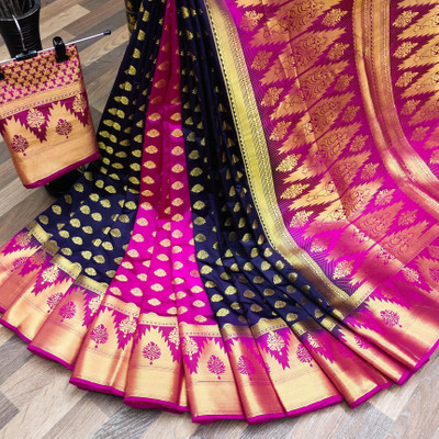 Lord Martin Woven Kanjivaram Art Silk Saree(Dark Blue)