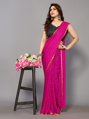 Desi Style Embellished Bollywood Net, Chiffon Saree(Pink)