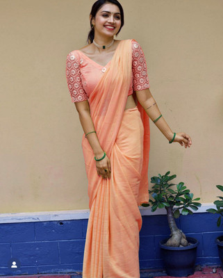 Riddhi textile Hub Self Design Bollywood Chiffon Saree(Orange)