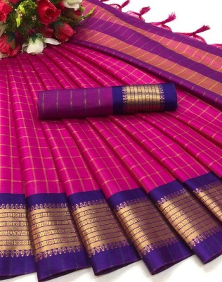 SIRIL Woven, Embellished, Self Design Banarasi Cotton Silk Saree(Pink, Blue, Gold)