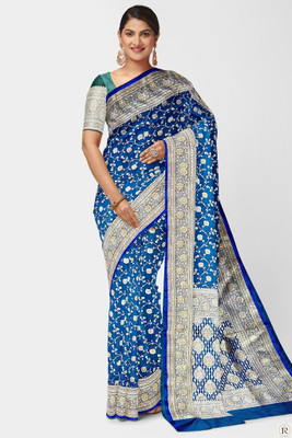 sijilieen Woven, Self Design Banarasi Silk Blend Saree(Light Blue)