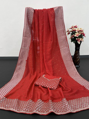 DEV SHREE SILK Woven Bollywood Georgette Saree(Red)