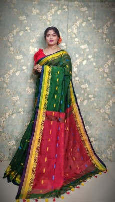 Ganesh fashion textile Woven Handloom Cotton Silk Saree(Dark Green)
