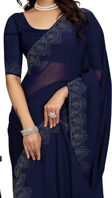 SARANGFEB Embellished Bollywood Georgette Saree(Blue)