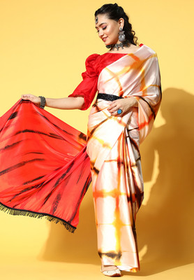 Divastri Printed Bollywood Satin Saree(Cream)