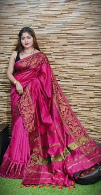 Bong ButiQ Floral Print Handloom Handloom Cotton Silk Saree(Pink)