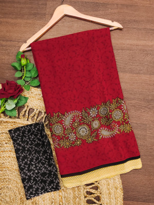 kashvi sarees Printed Daily Wear Georgette Saree(Red, Black)