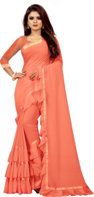 omeeka Printed, Woven, Polka Print, Solid/Plain Daily Wear Georgette Saree(Orange)