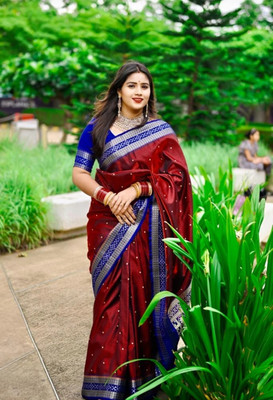 EEFA FASHION Embroidered Banarasi Handloom Satin Saree(Maroon)