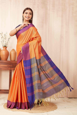 Divastri Solid/Plain Banarasi Tissue Saree(Orange)