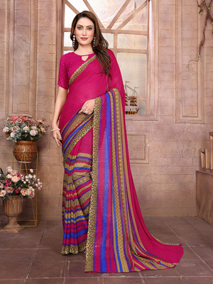 Moda Rapido Printed, Self Design, Floral Print Daily Wear Georgette Saree(Pink)