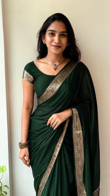 Varda Woven Daily Wear Cotton Silk Saree(Dark Green)
