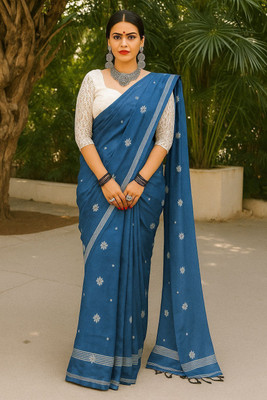 Saarbhi Printed Bollywood Pure Cotton Saree(Blue)