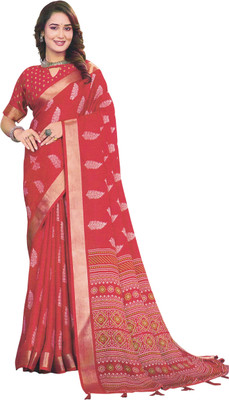 Hanvi Fashions Woven, Floral Print, Self Design, Temple Border Daily Wear Chiffon Saree(Red)