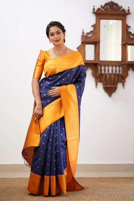 VS Fashion Printed Banarasi Art Silk Saree(Blue)