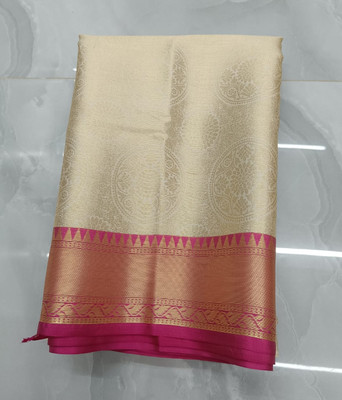 Akram Textiles Hub Woven Banarasi Cotton Silk, Art Silk Saree(Pink, White)