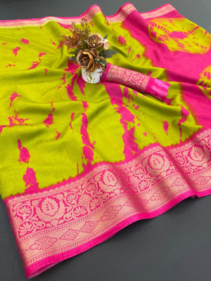 ZARISTACREATION Digital Print, Woven Bollywood Dupion Silk Saree(Yellow)
