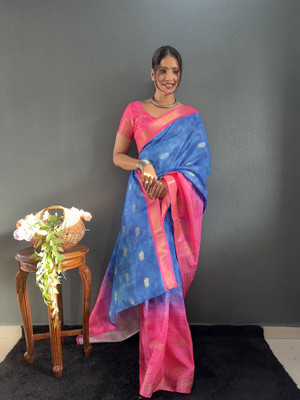 Apnisha Digital Print Banarasi Pure Silk Saree(Light Blue)
